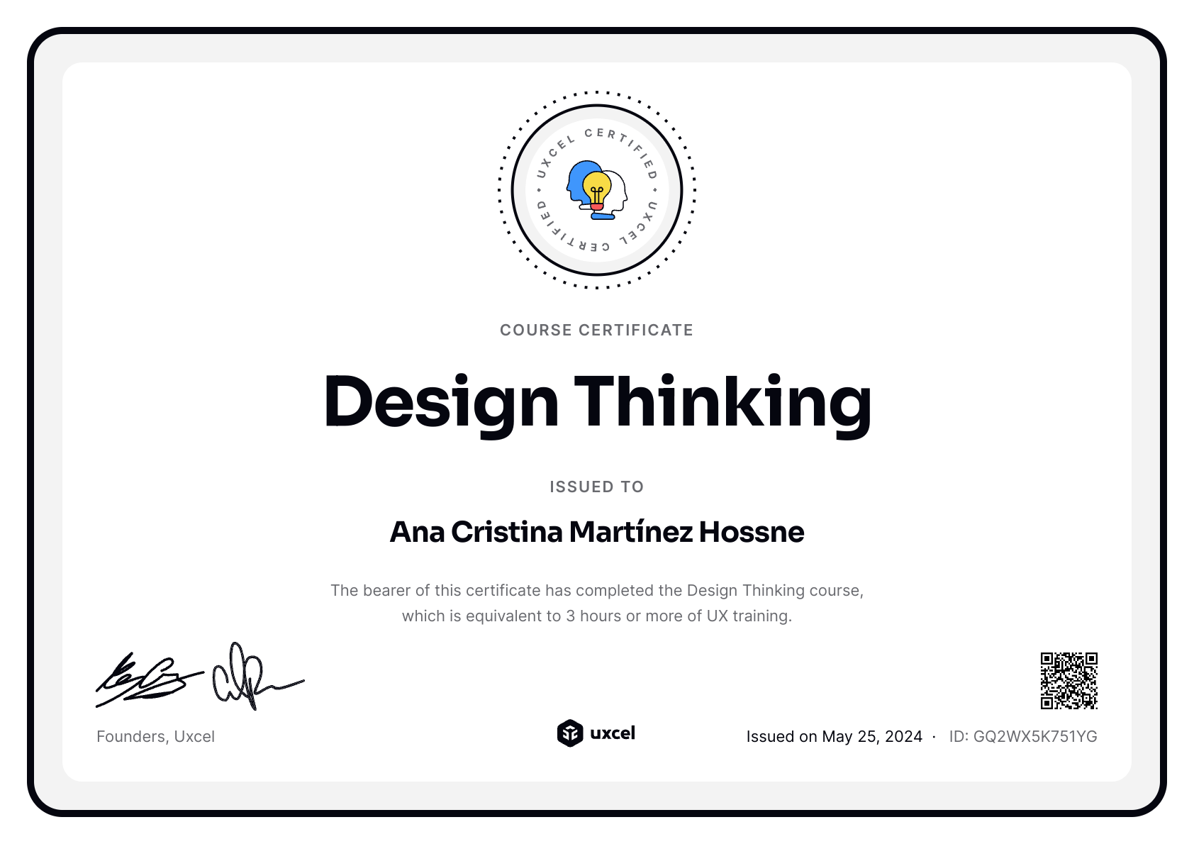 Ana Cristina Martínez Hossne's certificate